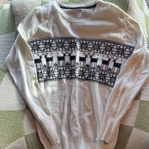 Cream Sweater with Navy Reindeer Pattern